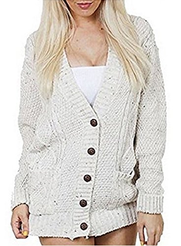 OgLuxe Women's Ladies Long Sleeve Pocket Cable Knit Chunky Cardigan Size 6-24