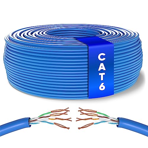 Mr. Tronic Cat 6 Ethernet Cable 100m Bulk Cabel, Cat 6 High Speed LAN Network Cable for Fast Internet Connection 1Gbps - 250MHz AWG24 Bulk | UTP CCA (100 Meters, Blue)