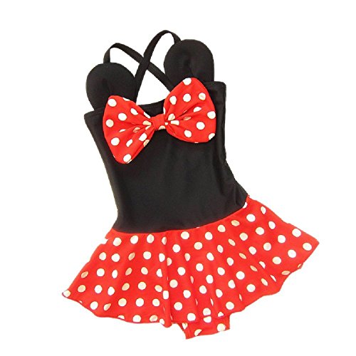 Baby Kid Girl Swimsuits Bathing Polka Dots Bowknot Swimwear Tankini Dress M/3-4T Red