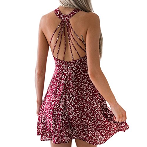 Women Hanging Neck Bandage Dresses, vermers Ladies Summer Floral Print