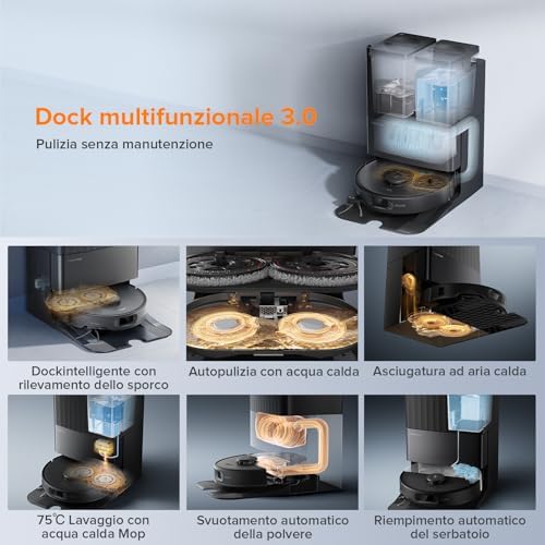 Qrevo Edge S5A Robot Aspirapolvere Lavapavimenti, Antigroviglio, Spazzola Laterale e Mocio FlexiArm, 18.500 Pa, 10 mm Sollevamento Automatico dei Moci, Evita Ostacoli, Stazione Tutto in Uno
