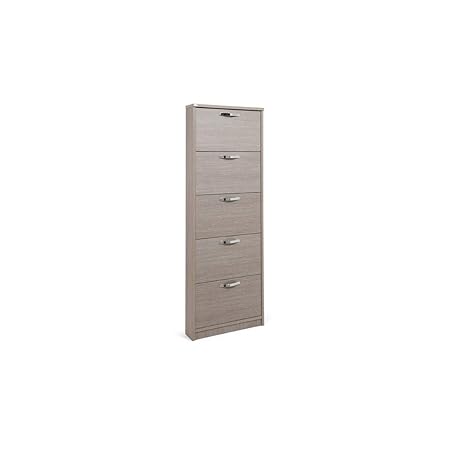 Slim Wooden Shoe Rack With 5 Pull Out Doors Grey Amazon Co Uk