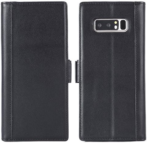 Galaxy Note 8 Leather Wallet Case -- Purfit Design Genuine Leather Flip Kickstand Case Cover for Samsung Galaxy Note 8--(Handmade)(Built-in Stand)(Magnetic Closure)(Cards Slot) (Black) (Black)