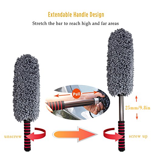 Lecone Car Duster, Multipurpose Microfiber Duster with Long Unbreakable Extendable Handle, Lint Free Vehicle Cleaning Kit for Interior & Exterior Use