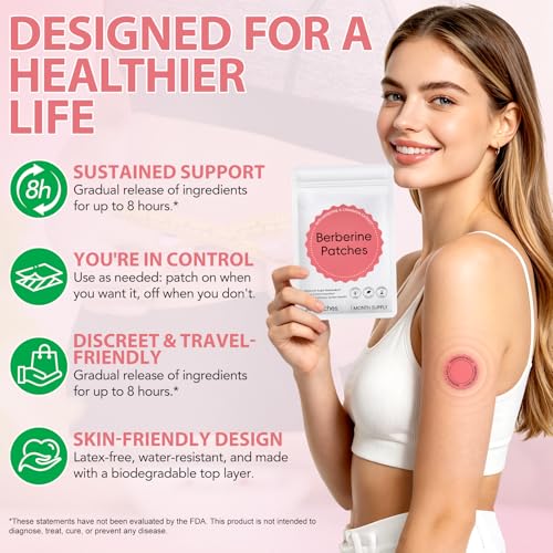 Berberine Patches 60 Count – Berberine & Cinnamon Extract Body Patches, Vegan & Cruelty Free, Supports Healthy Metabolism, Discreet Daily Wear & Travel Friendly