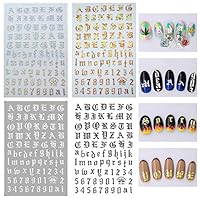 Anyren 3D Letter Nail Art Sticker, Ultra Thin Gummed Black and White Gold and Silver Old English Alphabet Manicure Tips, Popular Nail Art Decal