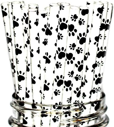 Free DHL 500 pcs Black Paw Paper Straws Bulk, Puppy Adoption Dog Cat Footprint Paper Drinking Straws for Holiday Party, Birthday, Wedding, Baby Shower, Picnic, BBQ, Farm Animal Print Mason Jar Straws