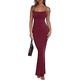 REORIA Women's Basic Sexy Lounge Slip Long Dress Elegant Sleeveless Backless Ribbed Bodycon Maxi Dresses