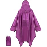 Cosmine Hooded Rain Poncho for Adult with Pocket, Waterproof Lightweight Unisex Raincoat Jacket for Hiking Camping Emergency