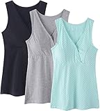 CAKYE Women Nursing Tank Top Camisole Sleep Bra For Maternity/Breastfeeding (Large, Black/Grey/Green Dot 3pack)