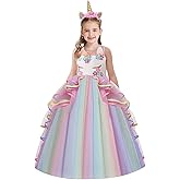 WOCINL Girls Princess Dress Unicorn Outfits Sleeveless Birthday Party Wedding Christmas Halloween Carnival Costume w/Headband