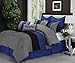 Superior 8-Piece Luxurious Florence Comforter Set, Beautiful Pleated Bed-in-a-Bag, King, Blue