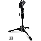 Mictop Desktop Mic Stand Portable Foldable Tripod with Mic Clip Holder and 5/8" Male to 3/8" Female Screw Adjustable Micropho