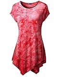TWINTH Printed Tunic Plus Size Tie Dye Short Sleeve Handkerchief Hem Loose Fit Top Red 3XL