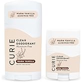Curie Natural Deodorant Aluminum Free - Warm Vanilla Stick & Mini - Travel Size Deodorant for Women - Non Toxic, Paraben Free, Clean, Vegan (2 Pack)