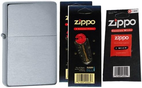 Zippo 23025 Vintage Series 1937 Brushed Chrome Windproof Pocket Lighter with Two Flint Card and One Wick Card