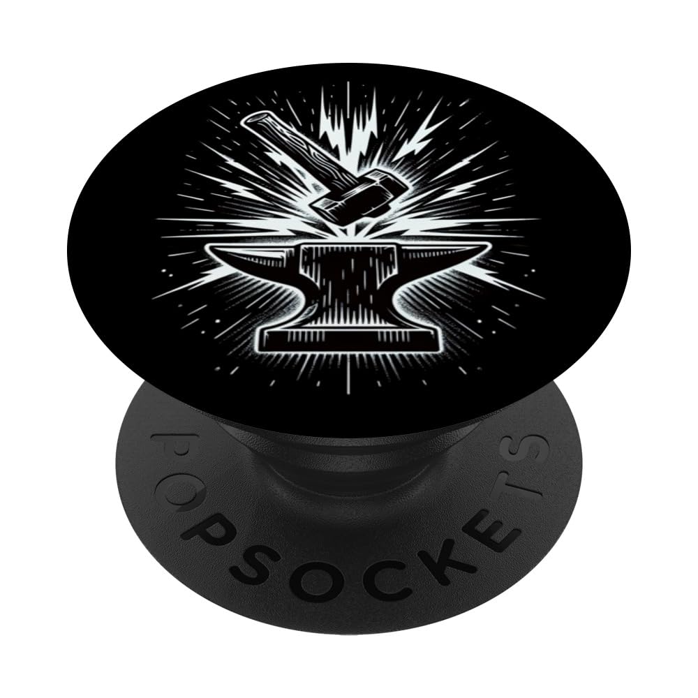 Hammer And Anvil Lightning Dystopian Blacksmithing Graphic PopSockets Swappable PopGrip