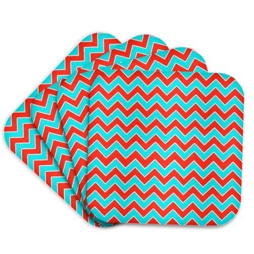 3dRose CST_128582_1 Chevron Pattern Aqua Blue and Orange Zigzag Soft Coasters,…