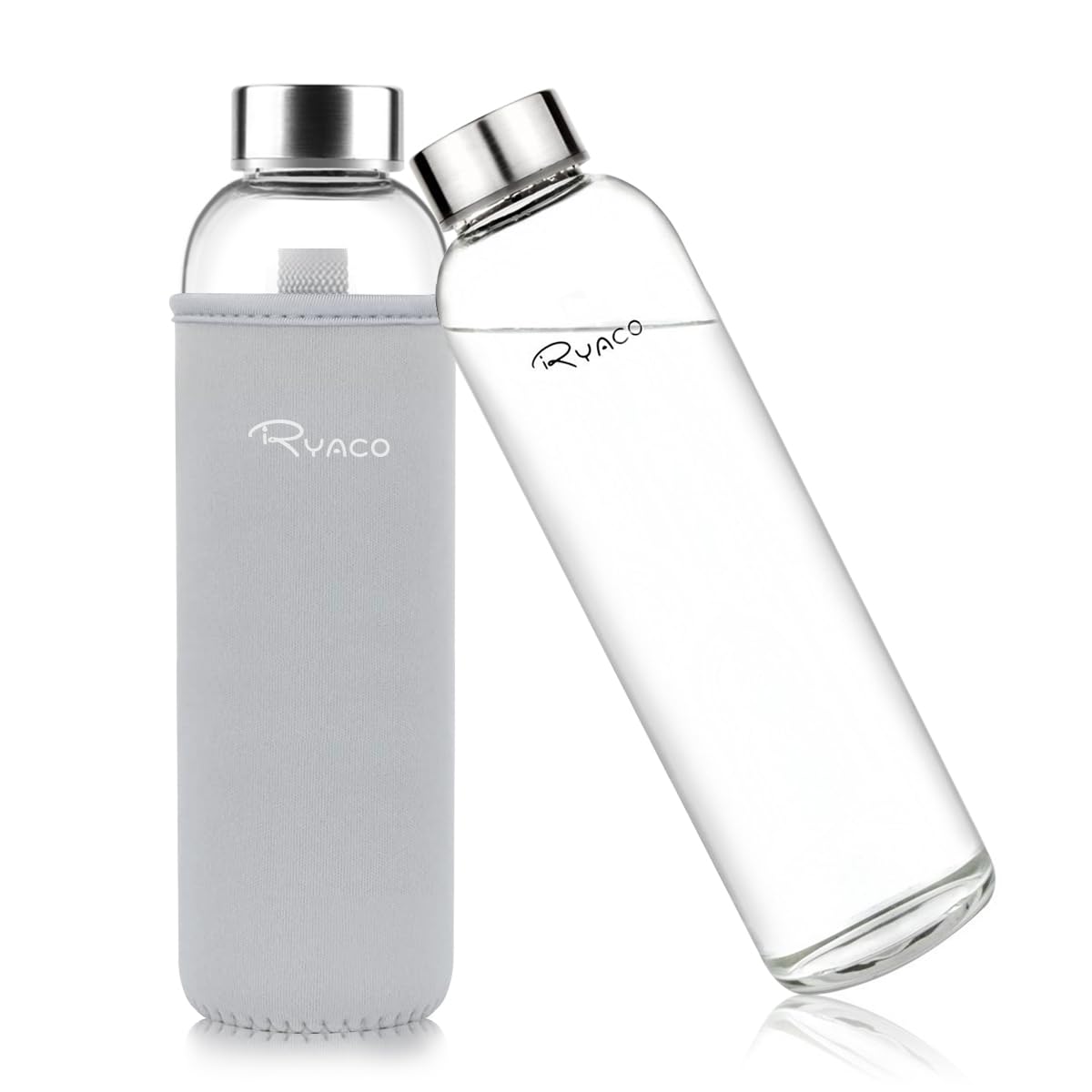 RYACO Glass Water Bottle 1000ml/1L,Borosilicate Glass Bottle with Neoprene Protective Case for Hot Cold Drinks,BPA-Free Leak Proof,Sport Water Bottles with Sponge Brush,Dishwasher Safe