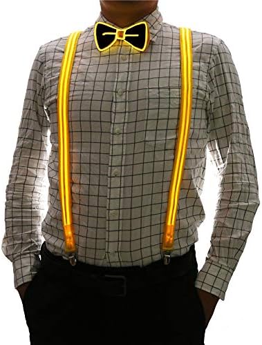 2 Pcs/Set, Good Quality Light Up Men's LED Suspenders And Bow Tie, Perfect for Music Festival Halloween Costume Party