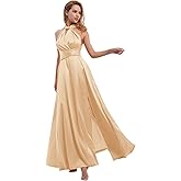Women Satin Transformer Infinity Dress with Bandeau Convertible Bridesmaid Dress Split Long Formal Twist Wrap Multi-Way Dress