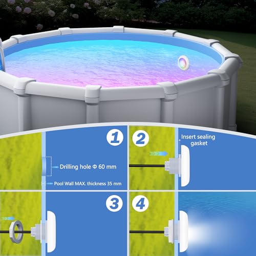 OSREE LED Pool Lamp with 2 Inch Thread, 18 W Pool Projector 6000 K, Non-Dimmable, 1800lm, Diameter 242mm, 12V AC/DC Waterproof IP68 Resin Filled Spotlight Lamp for Above Ground Pools in Steel