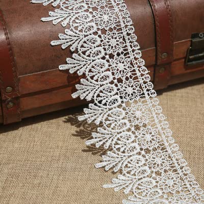 9CM Width Europe Chips Pattern Inelastic Embroidery Lace Trim,Curtain Tablecloth Slipcover Bridal DIY Clothing/Accessories.(4 Yards in one Package) (White)