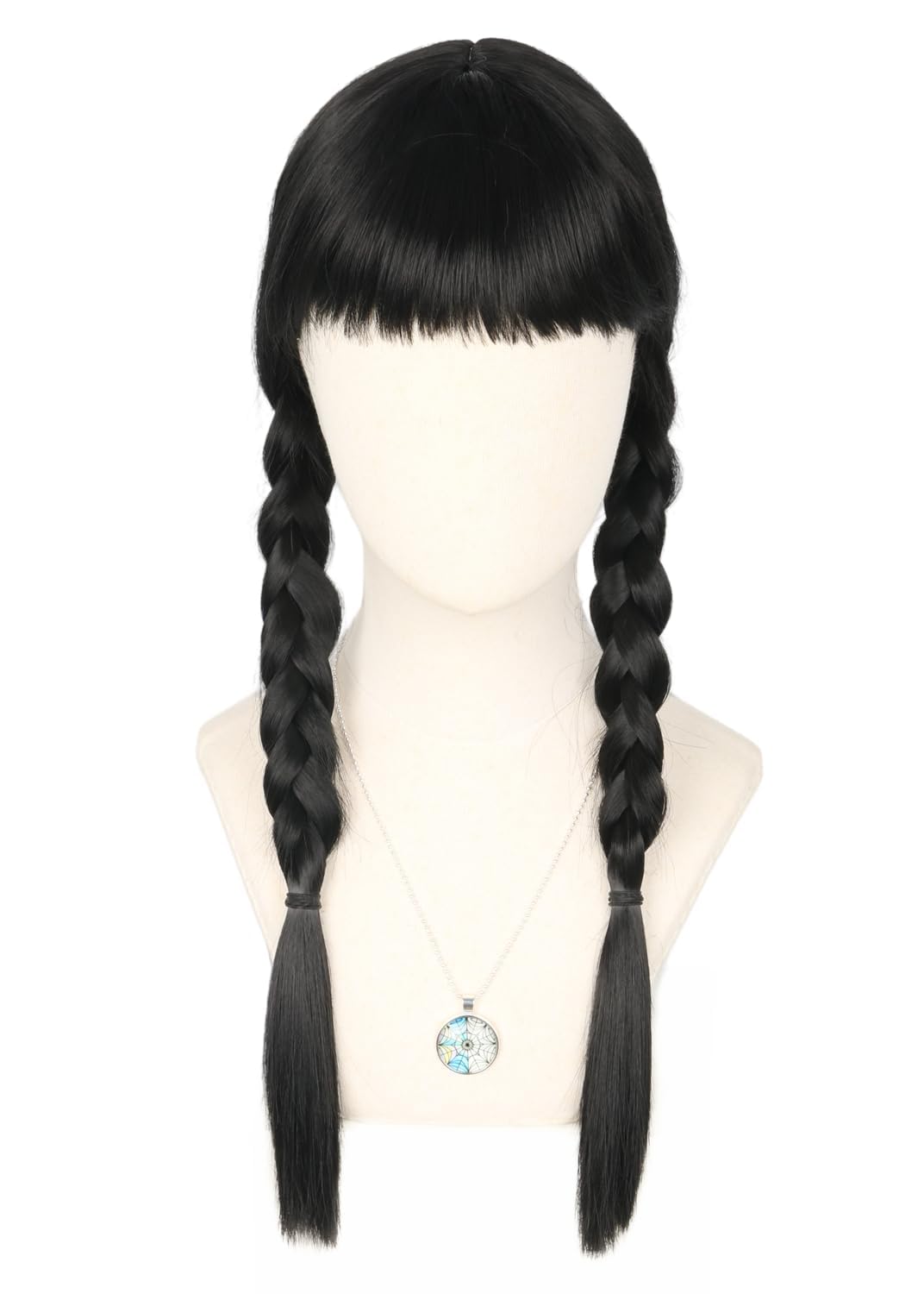 Topcosplay Long Black Braids Wig with Necklaces Cosplay Wigs Halloween Carnival Costume Wigs (Girls Wig with bangs) — image 1
