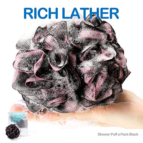 Fuxury 5 pcs Bath Sponges Shower Loofah Swirls Color Set, 4 pcs 60g Mesh Pouf + 1 pcs 20g for Baby or Face Washing