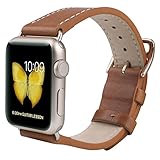 JSGJMY Apple Watch Band 38mm Women Premium Vintage Genuine Leather Wrist Strap Replacement Bracelet with Stainless Metal Clasp for iWatch Series 2/Series 1/ Edition/Sport(Light Brown+Golden Buckle)