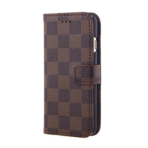 CREECITY Grid PU Leather Wallet Type Magnet Design Flip Case for Apple iPhone 6 Plus ,Classical and Luxurious iPhone 6 Plus( 5.5 Inch ) Case- White