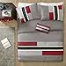 Mi Zone Cozy Comforter Set Geometric Stripes Vibrant Color Design All Season Bedding Matching Shams, Decorative Pillow, Twin/Twin XL, Red/Grey, 3 Piece