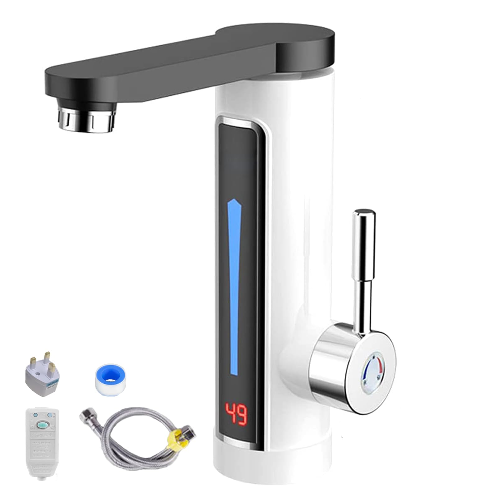 Mixer Tap Instant Tankless Electric Hot Water Faucet with Stainless Steel Heating Tube LED for Kitchen Bathroom Washroom (XXL)