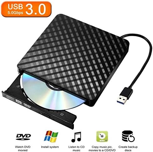 External DVD Drive Player for Laptop, Sibaok USB 2.0 External CD Optical Drive, Slim Portable CD-RW DVD-R Combo Burner Writer Player for Notebook PC Desktop Computer, Black (USB-3.0)