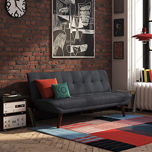 REALROOMS Adley Small Space Convertible Modern Futon Couch Lounger, Navy Blue Linen - Thumbnail 6