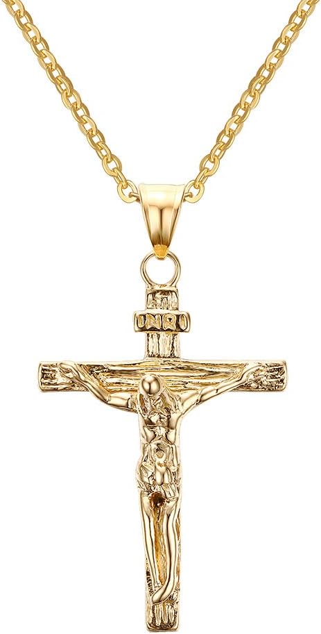 Joielavie Plated Jesus Christ Cross Crucifix Religion Costume Jewellery Gift For Men And Women Stainless Steel Chain Pendant Necklace