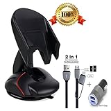 LuckyDevilBreeze Sleek Universal Foldable Car Phone Holder with 2in1, 3 Feet 8pin and Micro USB Car Charger Cable