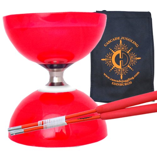 Juggle Dream Red Cyclone Quartz II Triple Bearing Diabolo with Coloured Superglass Sticks and Carry Bag - Pro Clutch Diablo Set