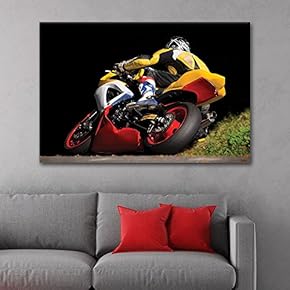 Canvas Wall Art Sports Theme - Motorcycle Rider - Giclee Print Gallery Wrap Modern Home Art Ready to Hang - 12x18 inches