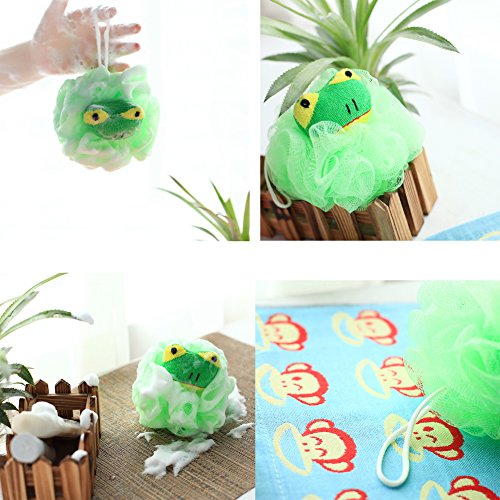 Bath Shower Sponge Pouf Loofahs 4 Packs, Mesh Brush Animal Shower Ball Great Christmas Gift for Kids (Random pattern, 30g/pcs)