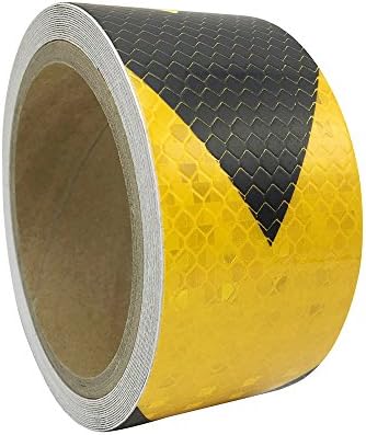 2"x 118" Industrial Aveolate Honeycomb Prismatic Pattern Conspicuity Reflective Arrow Design Safety Warning Caution Outdoor Tape Film Stickers Stripe for Truck Bus Guardrail Garage (Yellow-Black)