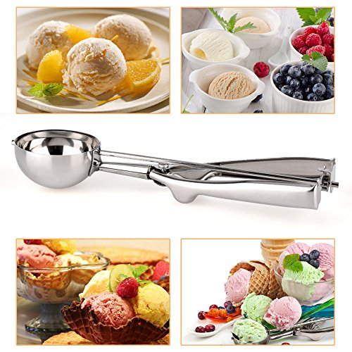 BASEIN Ice Cream Scoop 18/8 Stainless Steel Ice Cream Scooper with Trigger Release Melon Baller Cupcake/Cookie Scoop Set of 3