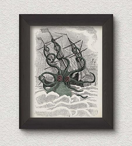 Kraken Attack Art Print - Vintage Sea Monster - 8x10 Cryptozoology Octopus