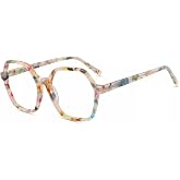 Firmoo Blue Light Glasses Artistic Hand-Painted Hexagonal UV Protection &amp; Replaceable Lenses for Women Men (Pink)