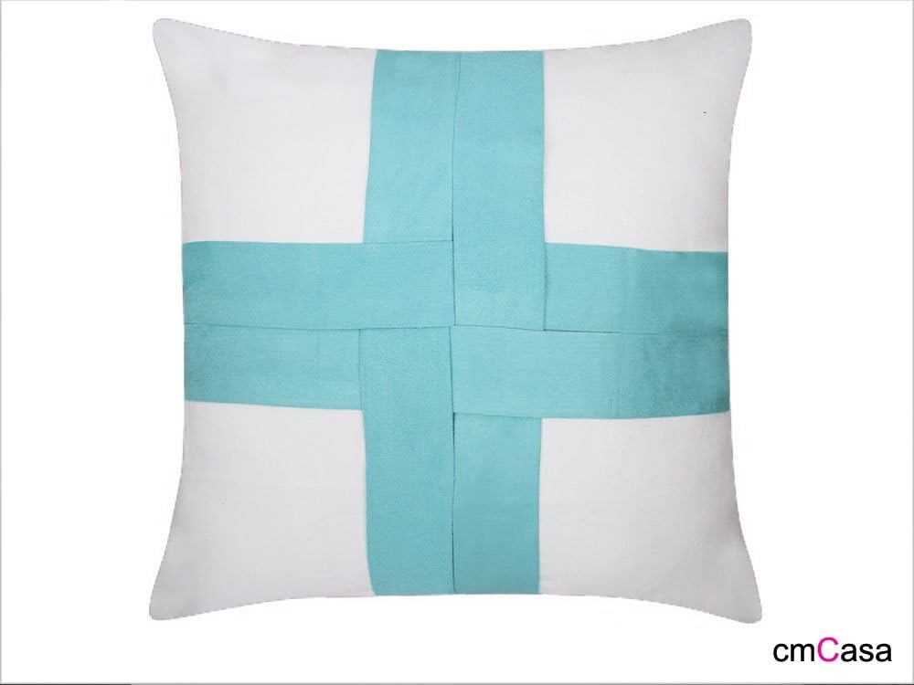cmCasa[2420 18x18 Inch Microsuede Decorative Throw Pillow Cover Cushion Case, Tiffany Gift Style (White)