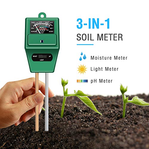 Atree Soil pH Meter, 3-in-1 Soil Test Kits with Moisture,Light and PH Tester for Garden, Farm, Lawn, Plants, Indoor & Outdoor (No Battery Needed)