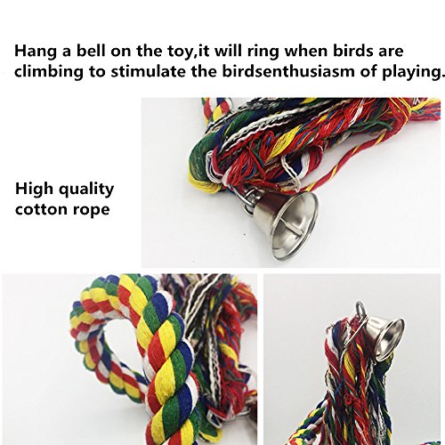 Pet Supplies Birdcage Stand Parrot Cotton Rope Bird Bungee Cage Toy With Bell Bite,Climb,Chew,Swing For Birds,Parrots,Macaw,Parakeets Colorful (S)