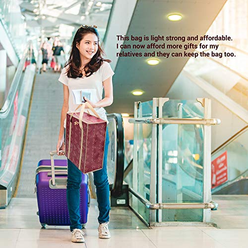 PKnGo Light Weight Foldable Travel Bag 22 x 19 x 10 in (Maroon/Beige, Large) - Light Weight Luggage - Breathable Shopping and Storage Bag - Strong Woven Polypropylene Bag with Nylon Trim