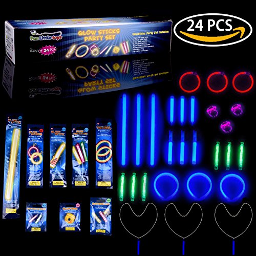 Glow Stick, Bracelets, Whistle, Earring, Teeth Braces, Ring, Shoes Tie Accessories Kit Fun Little Toys - 24 pcs