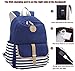 Sqodok Canvas Backpack, 14 Inch School Backpack Laptop Bag with USB Charger Port, Striped Travel Daypack School Bookbag for Women, Blue